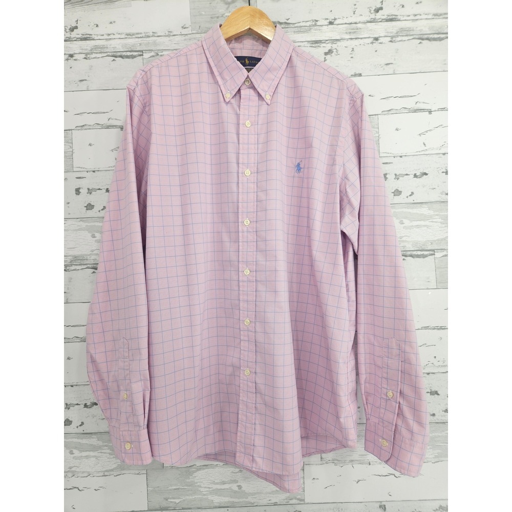 Ralph Lauren Mens XL Classic Fit Performance Pink Blue Grid Check Button Down